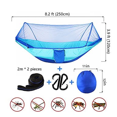 HAMACA PORTÁTIL DE CAMPING LFL CON MOSQUITERA HAMACAS CON CORREAS DE ÁRBOL DE 13 PIES COLOR AZUL - 4