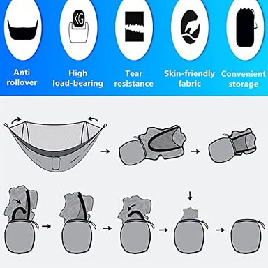 HAMACA PORTÁTIL DE CAMPING LFL CON MOSQUITERA HAMACAS CON CORREAS DE ÁRBOL DE 13 PIES COLOR AZUL - 6