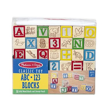 MELISSA Y DOUG JUEGO DE BLOQUES DE MADERA ABC/123 DE 1.0IN CON BOLSA DE ALMACENAMIENTO (50 PIEZAS)