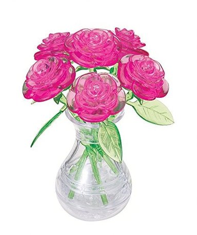 ROMPECABEZAS BEPUZZLED DE CRISTAL 3D ROSAS ROSAS EN JARRÓN DIY MONTAJE BRAIN TEASER MODELO DIVERTIDO DE REGAL