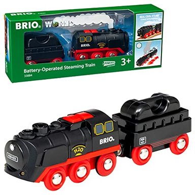 BRIO WORLD 33884 TREN DE VAPOR A PILAS TREN DE JUGUETE CON EFECTOS DE LUZ Y VAPOR PARA NIÑOS A PARTIR DE 3 AÑOS NEGRO