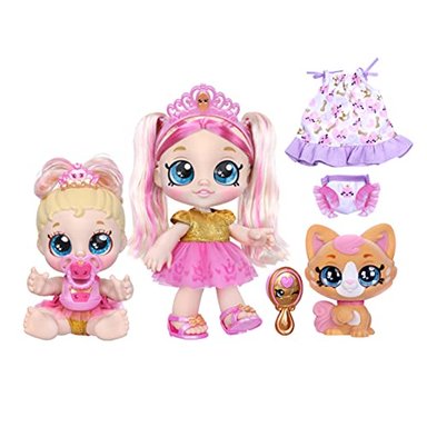 KINDI KIDS - MUÑECAS DE JUGUETE PERFUMADAS MUÑECA NIÑA Y SU HERMANA BEBÉ Y SU MASCOTA PAWSOME ROYAL