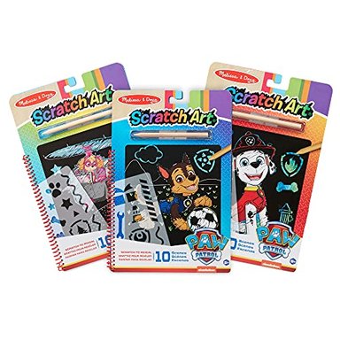 PAQUETE DE 3 ALMOHADILLAS PARA ACTIVIDADES DE VIAJE MELISSA Y DOUG PAW PATROL SCRATCH ART CHASE SKYE MARSHALL COLOR REVEAL