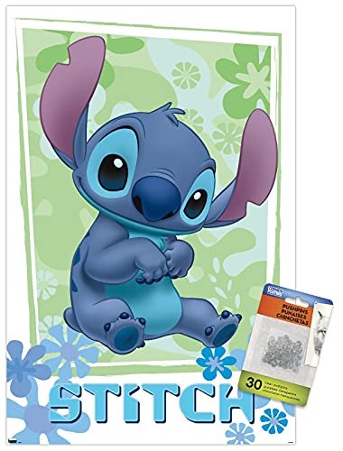 PÓSTER DE PARED DISNEY LILO AND STITCH CON DISEÑO DE FLORES