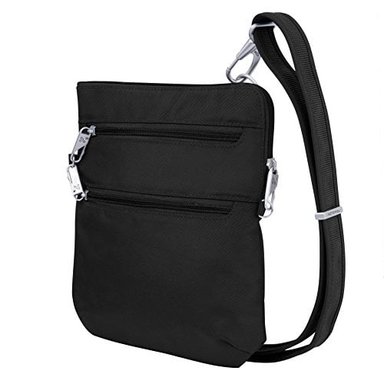 BOLSO CRUZADO TRAVELON CON CREMALLERA DBL CLÁSICA ANTIRROBO NEGRO 9 X 10.5 X 1 ANTIRROBO CON CREMALLERA DOBLE