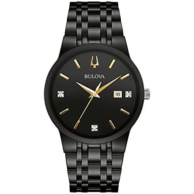 RELOJ BULOVA HOMBRE 98D166 VESTIR FECHA DIAMANTE CORREA NEGRO 24 ACERO INOXIDABLE