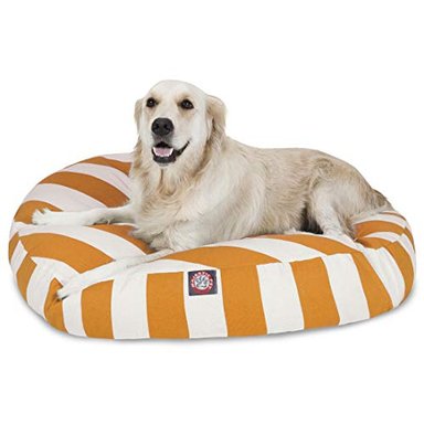 CAMA MASCOTA MAJESTUOSA DE RAYAS NARANJA AL AIRE LIBRE REDONDA L AMARILLO MAJESTIC PET