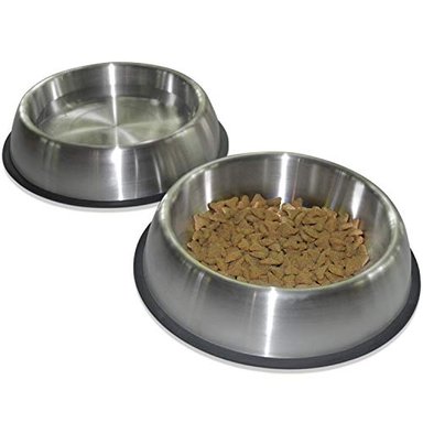 PETFUSION PREMIUM - JUEGO DE 2 CUENCOS DE ACERO INOXIDABLE DE GRADO ALIMENTARIO PARA PERROS Y GATOS CEPILLADOS PARA PERR