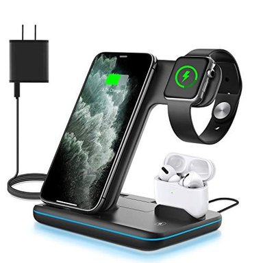 WAITIEE - CARGADOR INALÁMBRICO 3 EN 1 ESTACIÓN DE CARGA RÁPIDA DE 15 W PARA APPLE IWATCH SE/6/5/4/3/2/1 AIRPODS - 1