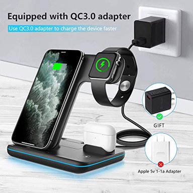 WAITIEE - CARGADOR INALÁMBRICO 3 EN 1 ESTACIÓN DE CARGA RÁPIDA DE 15 W PARA APPLE IWATCH SE/6/5/4/3/2/1 AIRPODS - 5
