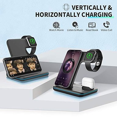WAITIEE - CARGADOR INALÁMBRICO 3 EN 1 ESTACIÓN DE CARGA RÁPIDA DE 15 W PARA APPLE IWATCH SE/6/5/4/3/2/1 AIRPODS - 6