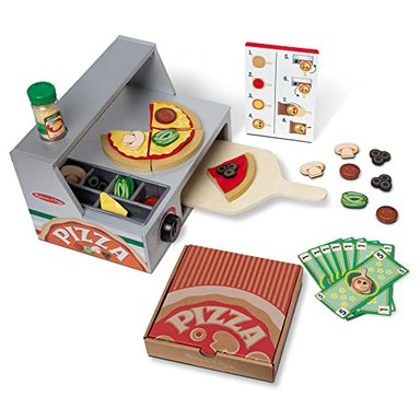 MELISSA Y DOUG TOP Y BAKE - JUEGO DE MOSTRADOR DE PIZZA DE MADERA (34 PIEZAS)