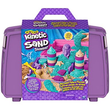 KINETIC SAND MERMAID PALACE PLAYSET 2.06 LIBRAS DE ARENA BRILLANTE (MORADO NEÓN VERDE AZULADO BRILLA