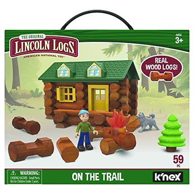 LINCOLN LOGS ON THE TRAIL - JUEGO DE CONSTRUCCIÓN DE 59 PIEZAS TRONCOS DE MADERA REAL A PARTIR DE 3