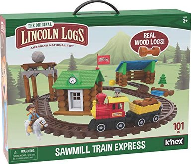 LINCOLN LOGS - TREN EXPRESO DE SAWMILL - 101 PIEZAS - TRONCOS DE MADERA REAL