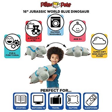 PILLOW PETS 16 'AZUL VELOCIRAPTOR PELUCHE ANIMAL JURASSIC WORLD DINOSAURIO JUGUETE - 4