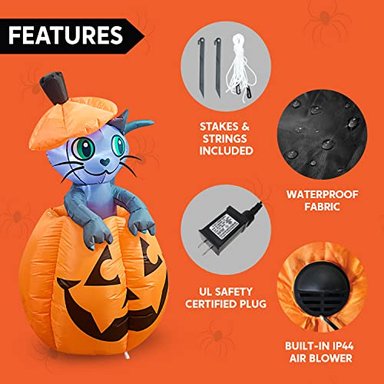 DECORACION INFLABLE JOIEDOMI  DE HALLOWEEN DE 5 PIES DE ALTO CON DISEÑO DE GATO ANIMADO - 6