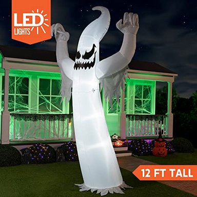 DECORACION INFLABLE JOIEDOMI DE HALLOWEEN DE 12 PIES DE ALTO FANTASMA ESPELUZNANTE INFLABLE PARA PATIO CON LED INTEGRADOS