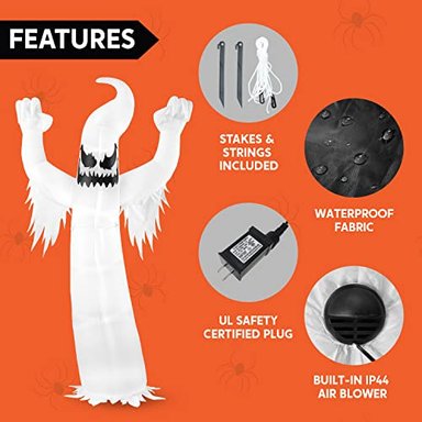 DECORACION INFLABLE JOIEDOMI DE HALLOWEEN DE 12 PIES DE ALTO FANTASMA ESPELUZNANTE INFLABLE PARA PATIO CON LED INTEGRADOS - 5