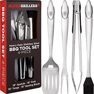 JUEGO DE UTENSILIOS COCINA DE ACERO INOXIDABLE ALPHA GRILLERS EN PLATA