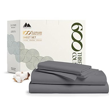 JUEGO DE SABANAS MAYFAIR LINEN DE ALGODÓN DE 600 HILOS EN TALLA TWIN XL GRIS