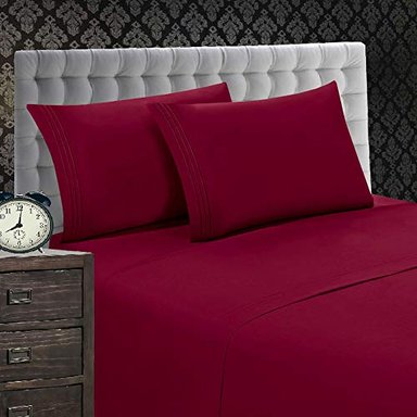 JUEGO DE SABANAS ELEGANT COMFORT DE MICROFIBRA ALGODÓN SEDA DE 1500 HILOS EN TALLA QUEEN BORGOÑA