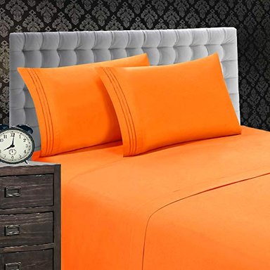 SET SÁBANAS ELEGANT COMFORT ALGODÓN NARANJA MICROFIBRA SEDA 1500 HILOS TALLA TWIN/TWIN XL