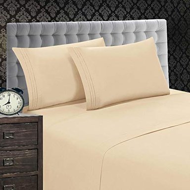 JUEGO DE SABANAS ELEGANT COMFORT DE ALGODÓN DE 1500 HILOS EN TALLA CALIFORNIA KING BEIGE