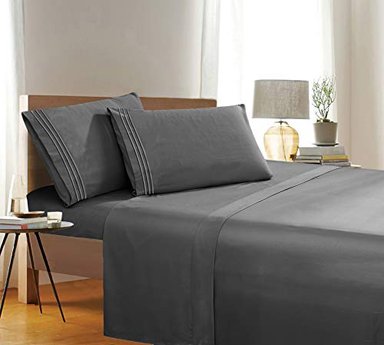 JUEGO DE SABANAS ELEGANT COMFORT DE SEDA DE 1500 HILOS EN TALLA KING GRIS