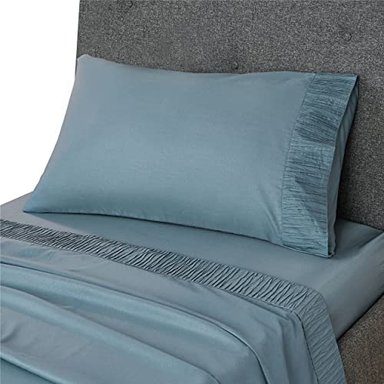 JUEGO DE SABANAS BEDSURE DE MICROFIBRA LINO ALGODÓN DE 1800 HILOS EN TALLA TWIN XL AZUL