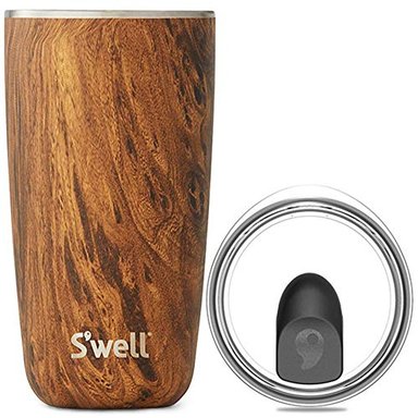 VASOS AISLANTE LIFETIME BRANDS INC. DE ACERO INOXIDABLE PARA MANTENER LAS BEBIDAS FRIAS Y CALIENTES EN MADERA DE 18 ONZAS