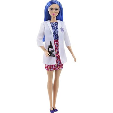 BARBIE MUÑECA DE MODA CIENTÍFICA CON PELO AZUL ABRIGO DE LABORATORIO Y ZAPATOS