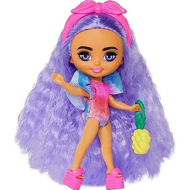 BARBIE MUÑECA DE VIAJE EXTRA MINI MINIS CON MODA DE PLAYA TRAJE DE BAÑO TEÑIDO ANUDADO