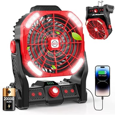 DOWILLDO VENTILADOR PORTÁTIL DE CAMPING DE BATERÍA RECARGABLE DE 20000 MAH CON LUZ LED