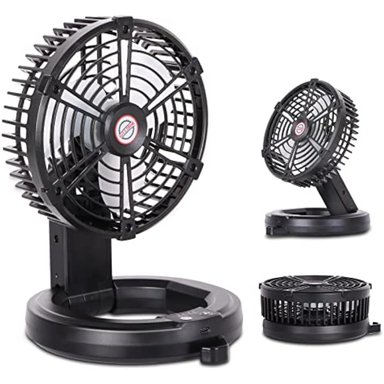RUNTOP VENTILADOR PORTÁTIL RECARGABLE CON PILAS CON LUZ LED Y GANCHO PARA COLGAR