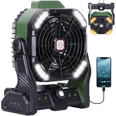 VENTILADOR PORTÁTIL DE CAMPAMENTO RECARGABLE CON LINTERNA LED