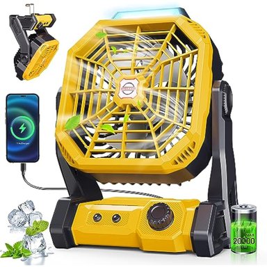 VENTILADOR DE CAMPAMENTO CON LINTERNA LED 20000 MAH DE 9 PULGADAS