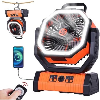VENTILADOR DE CAMPAMENTO CON BATERÍA CON LINTERNA LED