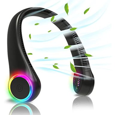 GULAKI VENTILADOR DE CUELLO PORTÁTIL SIN ASPAS RECARGABLE MANOS LIBRES USB CON LUCES LED