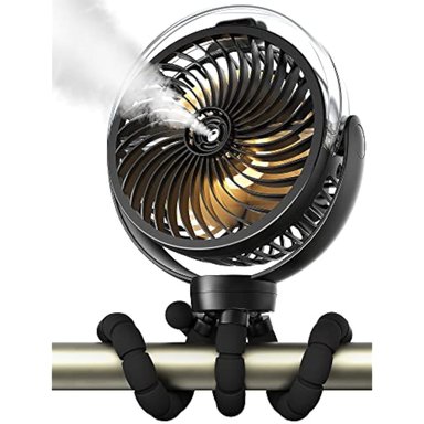 VENTILADOR DE COCHECITO NEBULIZADOR PORTÁTIL CON BATERÍA DE 6000 MAH CON LUZ Y GIRO DE 360°