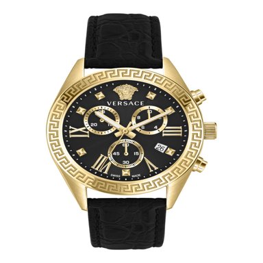 RELOJ VERSACE MUJER GRECA CHRONO LEATHER WATCH EN ORO AMARILLO IP