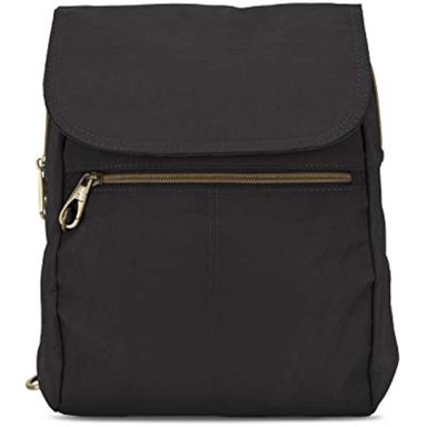 MOCHILA TRAVELON MULTICOLOR DELGADA ANTIRROBO EQUIPAJE NEGRO