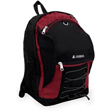 MOCHILA EVEREST MULTICOLOR DOS TONOS CON BOLSILLOS MALLA BORGOÑA/ NEGRO CON BOLSILLOS MALLA