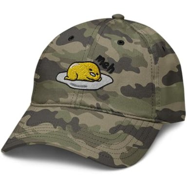 SANRIO GUDETAMA MEH - GORRO DE BÉISBOL AJUSTABLE CAMO VERDE