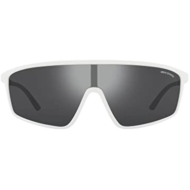 LENTES DE SOL  MONTURA BLANCA MATE LENTES PLATEADAS CON ESPEJO GRIS PARA HOMBRE