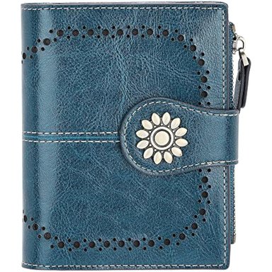 CARTERA DE PIEL PARA MUJER PEQUEÑA COMPACTA CON BLOQUEO RFID PARA TARJETAS DE CRÉDITO CON BOLSILLO CON CREMALLERA