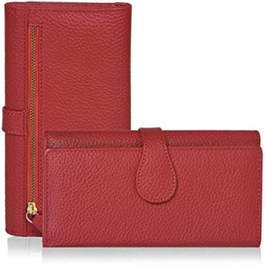 CARTERA DE PIEL AUTÉNTICA PARA MUJER CON BLOQUEO RFID TARJETERO TRIPLE PARA MUJER CON VENTANA DE IDENTIFICACIÓN