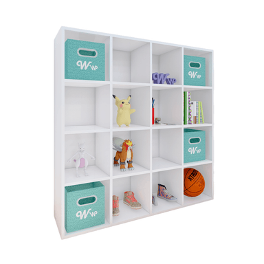 ORGANIZADOR WONDER WOOD MUEBLERÍA JUGUETERO MONTESSORI 16 COMPARTIMIENTOS MELAMINA NIÑOS Y NIÑAS BLANCO