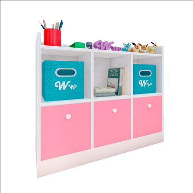 ORGANIZADOR WONDER WOOD MUEBLERÍA COMODA JUGUETERO MONTESSORI 3 COMPARTIMIENTOS Y 3 CAJONES MELAMINA /ROSA BLANCO
