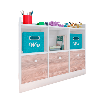 ORGANIZADOR WONDER WOOD MUEBLERÍA COMODA JUGUETERO MONTESSORI 3 COMPARTIMIENTOS Y 3 CAJONES MELAMINA /DAMASCO BLANCO